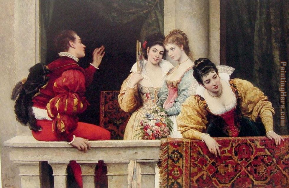 On the Balcony painting - Eugene de Blaas On the Balcony art painting